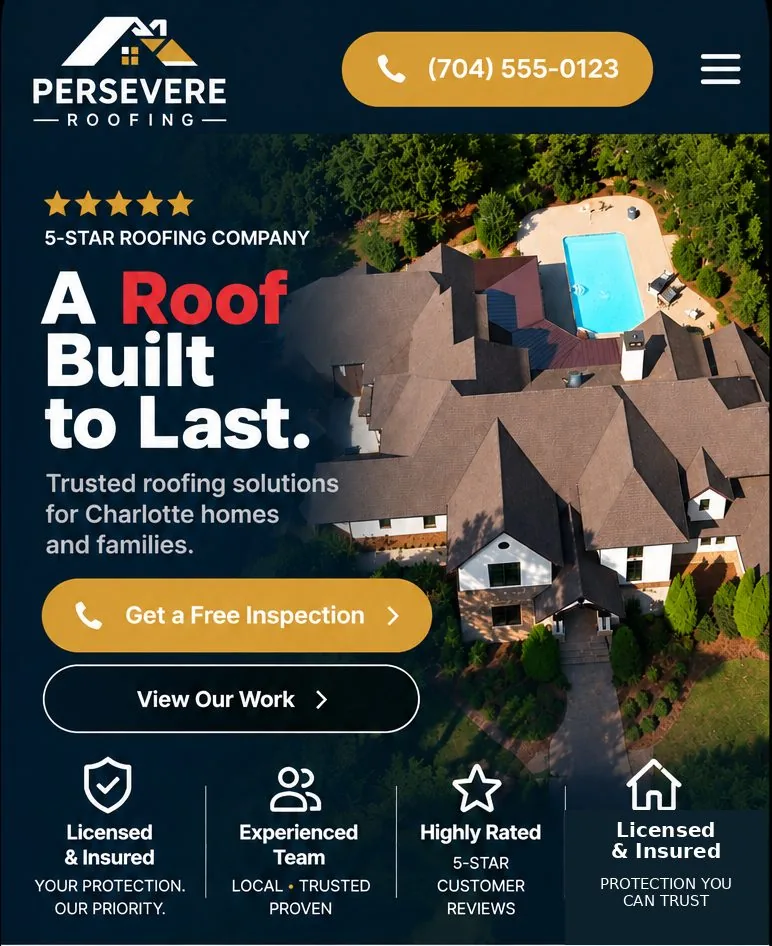 Persevere Roofing mobile homepage hero