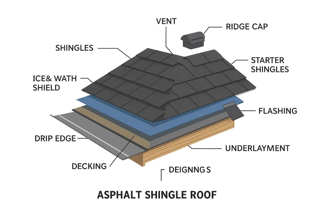 Asphalt shingle roof components diagram