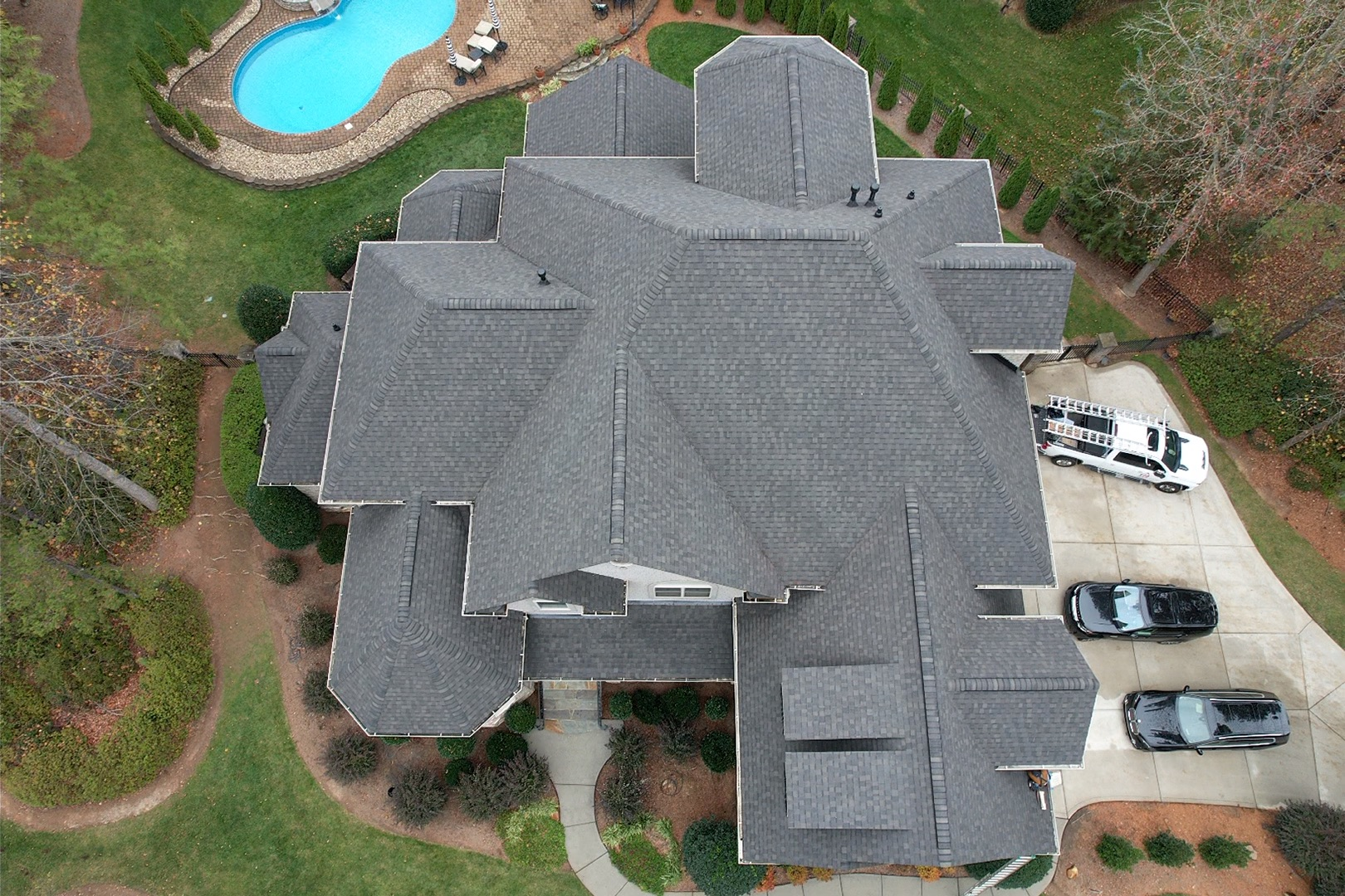 Aerial view of completed Persevere Roofing project